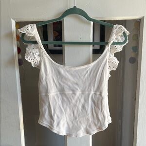 Free People Cream Camisole with Lace Sleeves